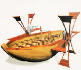Barca con propulsione a ruote, disegnata da Leonardo Da Vinci nel 1482.